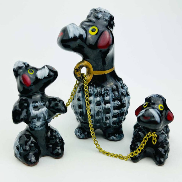 Vintage Red Ware Style Black and white Poodles on Chains - Mid Century Decor - Picture 7 of 8